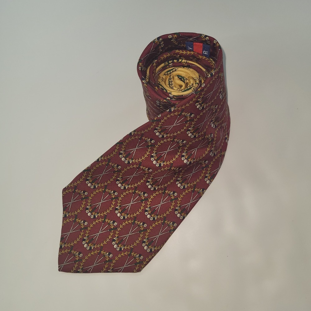 Tommy Hilfiger Golf Clubs Pattern Burgundy‎ Italian Silk Necktie Mens Preppy